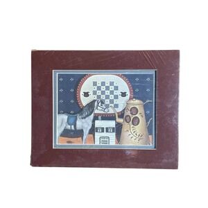 Vintage Primitive print/picture. Farmhouse/Country. Matted and sealed. Horse